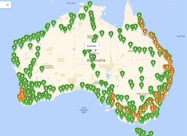 Tesla Charging Station Map Ev Charging Station Map Allows Round Australia Electric Car Trips.